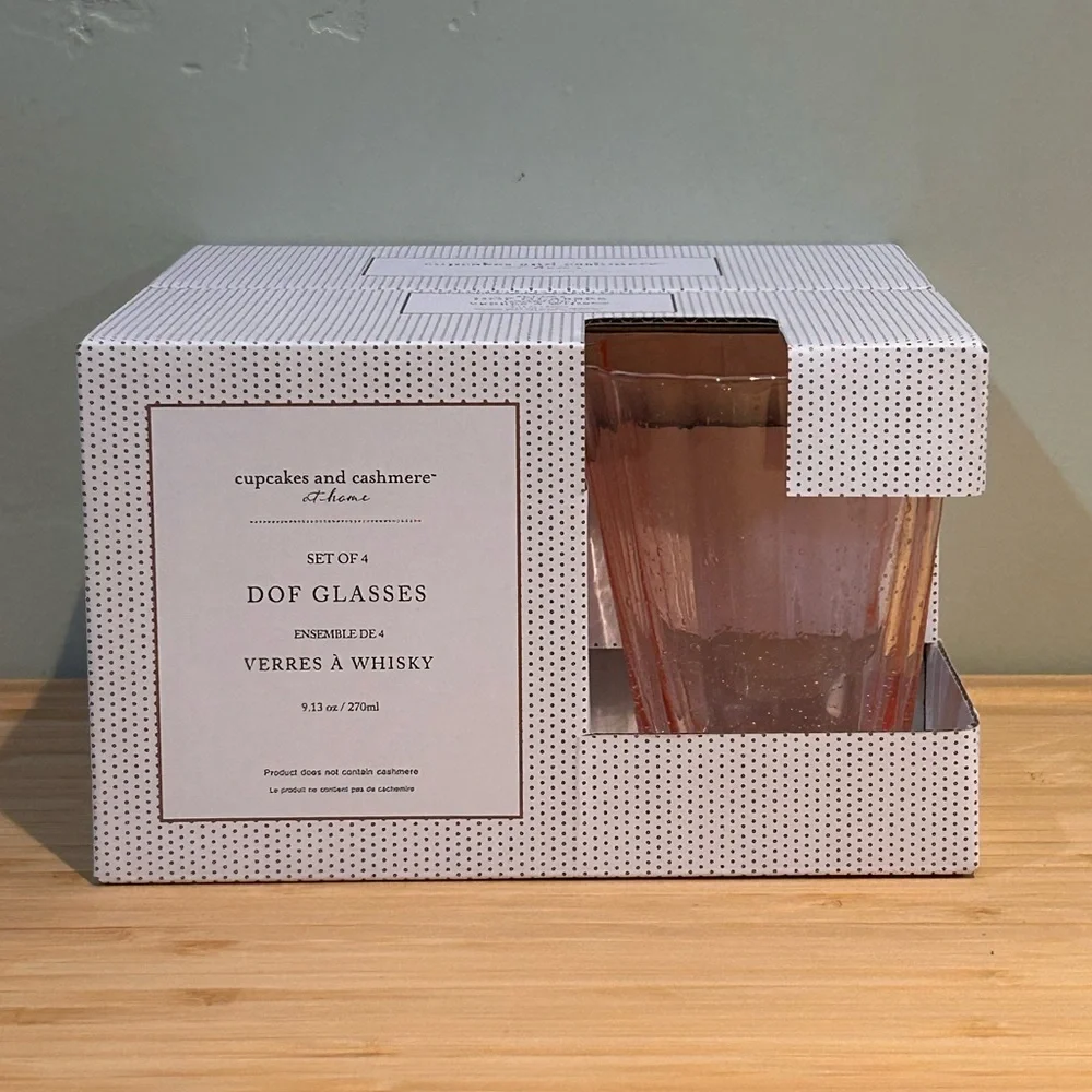 Cupcakes & Cashmere Set of 4 Peach DOF Glasses With Scalloped Rim NWTS